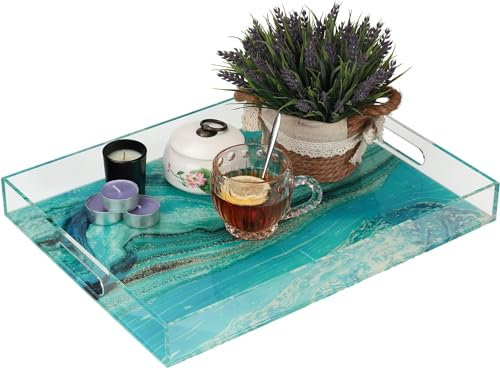 WORHE Bandeja acrílica para servir galaxia con asa, bandeja de servicio de alimentos Universe para cocina, comedor, bandeja decorativa de plástico para encimera de tocador de baño (YGC010)