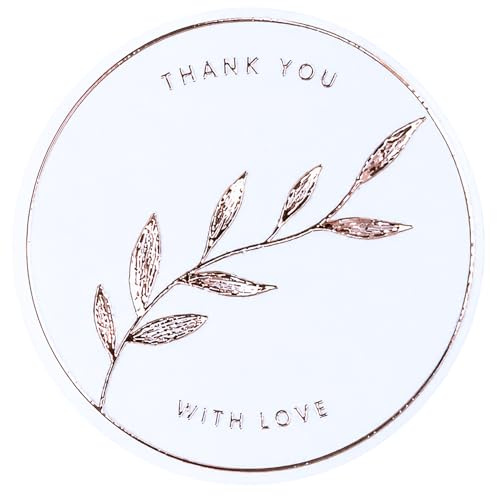 HNTR® Thank You Stickers for Wedding | 120 Large 3.5cm Round Labels | Elegant Rose Gold Foil Packaging Seals for Envelopes, Business & Gift Wrapping | with Love Thank You Stickers for Baby Shower