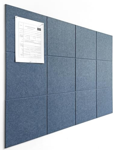 DECORITA Blaue Filz-Pinnwand, 119,4 x 88,9 cm, große Kork-Pinnwand, Alternative für Büro, Zuhause und Klassenzimmer, Filz-Wandfliesen (12er-Pack), blaue Klassenzimmer-Dekoration, Bürobedarf, Ozeanblau