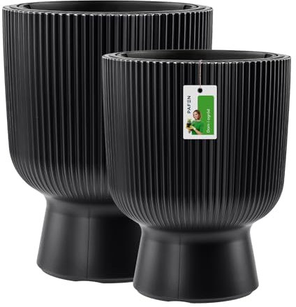 PAFEN Kunststoff Blumentöpfe auf einem Bein - Set 2 Großen 30 cm und 36 cm - Elegant Blumenkübel Übertopf Pflanztopf Pflanzkübel Für Innen Und Balkon Garten Pflanze | Anthrazit