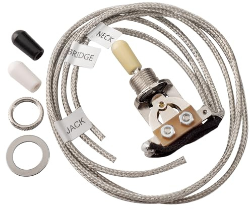 Musiclily Pro Vorverdrahtete 3-Wege Toggle Switch Kippschalter Nickel | Löten mit Metallgeflechtdraht , für Epi LP Style E-Gitarre