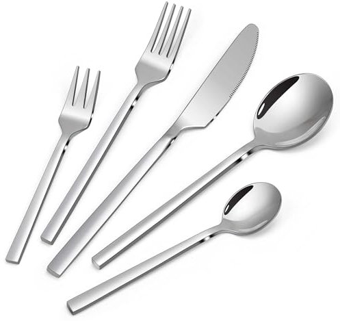 Besteck Set 6 Personen, 30 teilig Messer und Gabel Set, Edelstahl Besteckset, Cutlery Set, Essbesteck Set mit Messer Gabel Löffel, Spülmaschinenfest