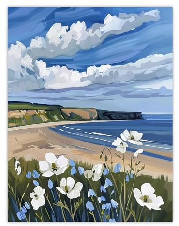 Artery8 Saltburn Hunt Cliff Yorkshire Wildblumen Digital Ungerahmter großer Druck 46x61 cm