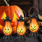 Halloween Deko Licht, 3 Stück LED Halloween Lampen Vintage Orange Laterne Tischdeko Herbstdeko Verschiedenen Ausdrücken Gartendekoration Flammenlose Beleuchtet für Halloween Kinderparty Outdoor