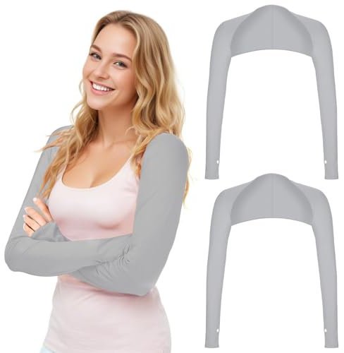 Yolev 2 Piece UV Protection Shawl Arm Sleeve Cooling Shawl Arm Sleeve with Finger Hole Sun Protection Cooler Shrug Arms Wrap (Grey)