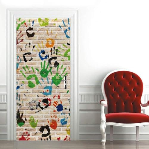 Türtapete Selbstklebend 80x200 cm Türfolie Selbstklebend Graffiti Türaufkleber Türposter Ziegelwand Türsticker Fototapete 3D Effekt für Schlafzimmer Wohnzimmer Küche 1857A