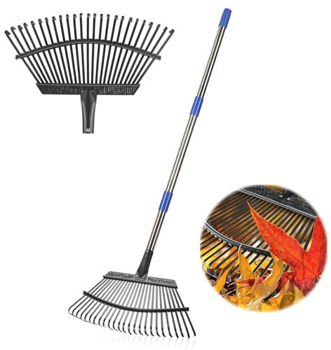 Garden Rake for Leaves, Leaf Rakes Heavy Duty for Yard,Lawn,Shrub,Grass,Mulch, 18 Metal Head,6ft Adjustable Long Handle,Adults Kids Rake for Gardening