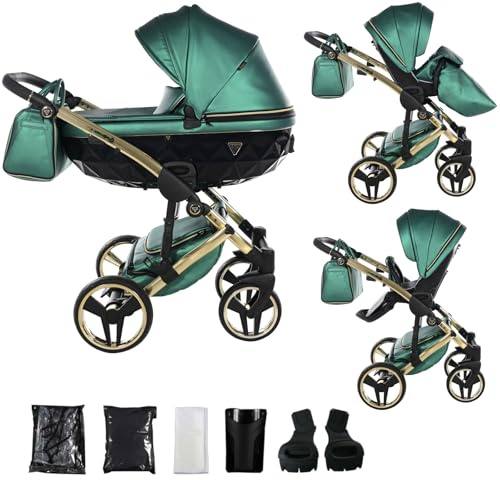 Junama Kinderwagen Diamond Fluo 2in1 3in1 4in1 (02 - Grün, 2in1 mit Adaptern)