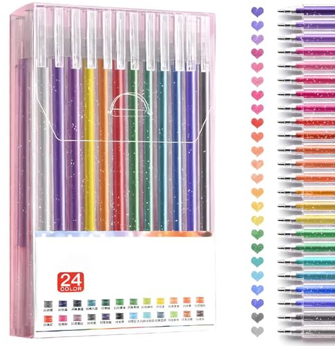 OWill Glitzer Gelstifte - 24 Stück Leuchtende Glitzer Kugelschreiber Set, Idealer für Notizen und Handzeichnungen, Glitzerstifte Mädchen, Gel Pen, Kreativität in Deinen Händen