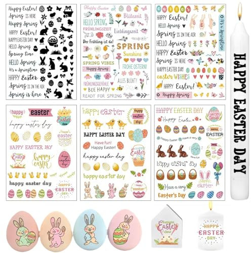 Ymoryiyi 6 tatuaggi a candela pasquale, candele tatuaggio primavera, stampa a trasferimento d'acqua, pellicola per candele fai da te, decorazione per candele pasquali, idea regalo per Pasqua e
