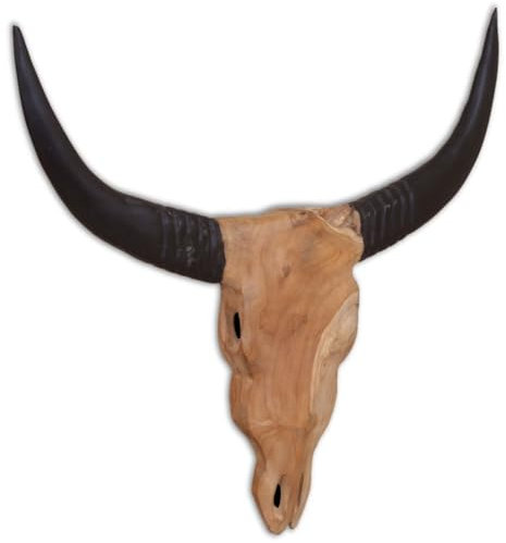 FSJIELW Home & Garden Skulptur Stier Totenkopf Teak 69x60 cm Möbelwahl