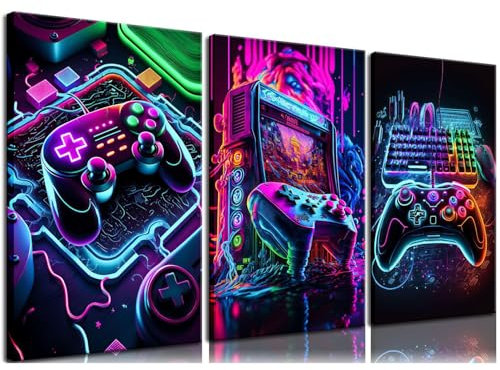 3Pcs Gaming Room Decor Posters for Bedroom, Neon Games Posters, Cool Wall Stickers for Gaming Wall Art, Boys Room Decor, 8X10, Unframed, for Kids Gamer Accessories Bedroom Home Decoration