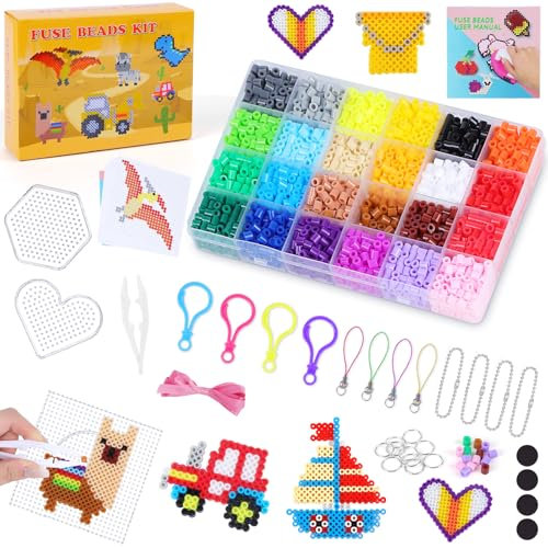 FIVAVA 24 Colours 2500 Iron-On Beads Set 5 mm with Animal Designs and Complete Accessories for Children Halloween Christmas Easter Birthday Gifts