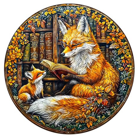 KaayeeWood Holzpuzzle Erwachsene,Mutter Fox Storytime Holz Puzzle,Einzigartige Wooden Puzzle Mit Box Aus Holz Geburtstagsgeschenk für Erwachsene und Kinder
