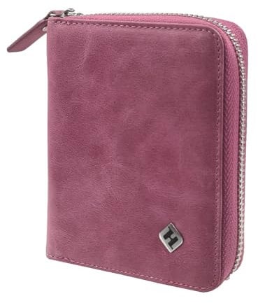 Damen Geldbörse pink, Oil-Wax-Leder, Reißverschluss, Münzfach, viele Fächer, RFID Schutz - Geldbörse klein, Portmonee, Geldbeutel, Brieftasche, Damenbörse, Damenportemonnaie Damengeldbeutel Münzbörse