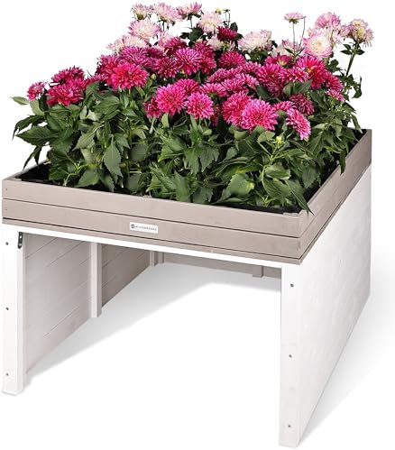 WONDERMAKE® Grand design - Garage pour robot tondeuse XXL universel avec évacuation de l'eau - Bac à plantes en bois - Abri pour robot tondeuse - Garage - Toit plat - 78,5 x 96 x 57 cm - Anthracite