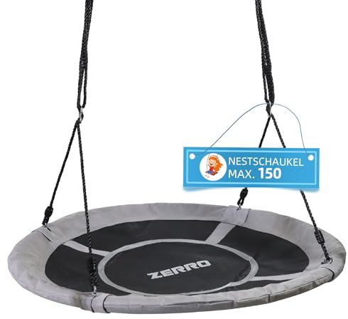 ZERRO Balançoire Nid d'Oiseau pour Exterieur & Intérieur Enfants & Adultes Max.150KG, Ø 100CM Hauteur Réglable,Gris
