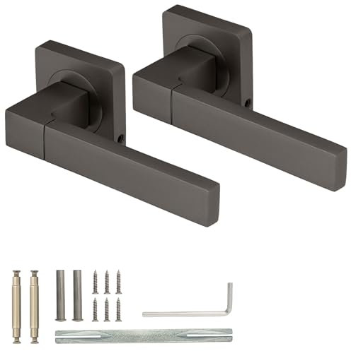 XFORT Cube Lever on Square Rose Door Handles, Internal Door Handle Sets for Interior Wooden Doors, Lever Latch Door Handle, Interior Door Handles for Home & Office – Gun Metal Grey
