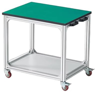 Mobile Werkbank mit Rädern und Griffen Arbeitstisch mit Dickem Aluminiumrahmen, Stauraum Darunter und Tischplatte aus Gummi, Trolley für Garage Werkstatt Büro(100 * 60 * 75cm)