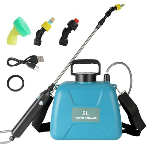 Pulverizador a presión de 5 litros, 2400 mAh, herbicida eléctrico, con barra telescópica de 60 cm, rociador giratorio 360° (azul (5 L)