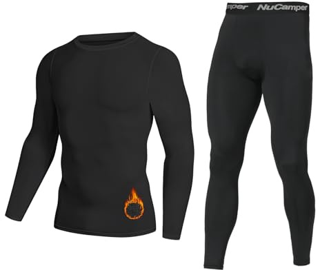 NuCamper Thermounterwäsche Herren Winter Funktionsunterwäsche Skiunterwäsche Thermowäsche Set Atmungsaktiv Thermo Unterwäsche Wram Weich Thermounterhemd Thermohosen for Männer Langarm Shirt und Hose