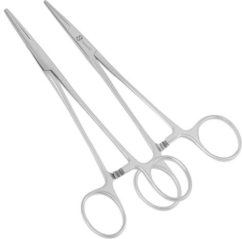 14 cm Pinzette, Edelstahl-Klemme, Präzisionswerkzeug mit gerader Kante für Tierärzte und Hobby, ideal zum Greifen kleiner Gegenstände und Taschentuchhandhabung (1, gerade, 2 Stück)