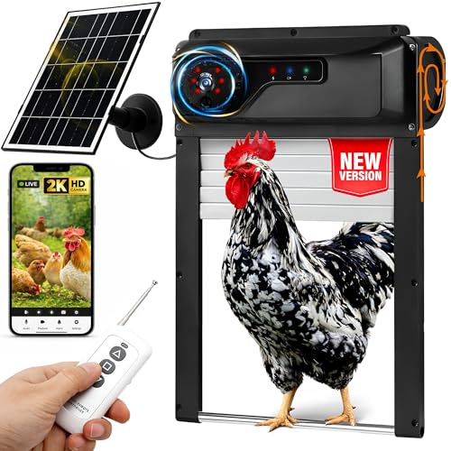 Porte de poulailler à énergie solaire avec caméra – Ouvre-porte automatique intelligent avec télécommande, vision nocturne, détection de prédateurs et double fermeture sécurisée