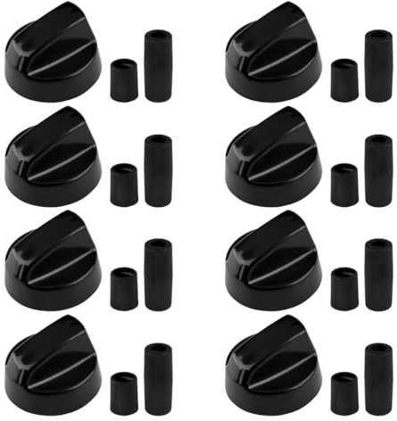 Lotsdonxia 8 Pack Universal Cooker Knob Set with 24 Adapters - Heatproof Black Control Dials Replacement for Gas Hobs, Electric Ovens, Stoves & Kitchen Appliances
