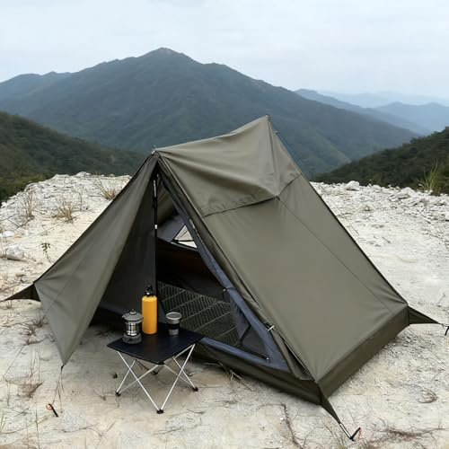 Lightweight One Man Tent Waterproof 2000+mm Backpacking Hiking Pole Tent for Outdoor Hiking, Camping, Trekking (without pole)