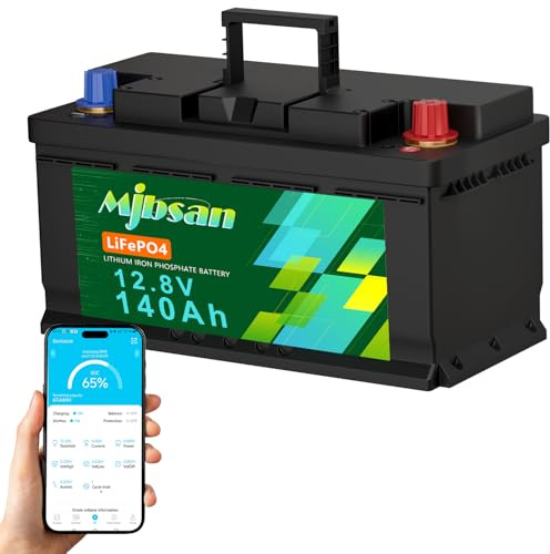 Mjbsan LiFePO4 12V 140AH H190 Batteria al litio Bluetooth, batteria al litio da 1792Wh con BMS da 150A, ciclo profondo max. 15000+ cicli, protezione a bassa temperatura, per camper, impianti solari