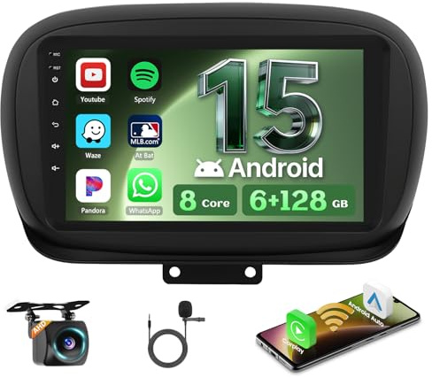 Ohradio Autoradio Android 15 9 per Fiat 500X 2014-2020 Wireless CarPlay | 8 Core 6+128GB DSP. Wireless CarPlay Android Auto, BT, GPS, WiFi, FM/RDS, Retrocamera, MIC