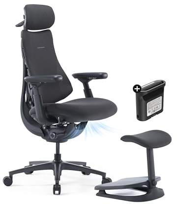 LiberNovo PRO Airflow Bürostuhl Ergonomisch mit Fußstütze und Akku | Aktive AirFlow Sitzbelüftung mit 2 Lüfterstufen, 5 Neigungspositionen, Integrierte Wirbelsäulendehnung, Graphit 48cm