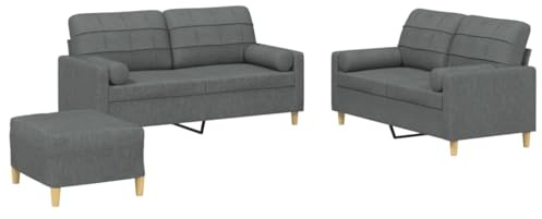 Generico 3-teiliges Sofaset aus Stoff mit 2 Sofas mit 2 Sofas und Fußstützen, 4 Kissen inklusive, Struktur aus Sperrholz und Metall, Schaumstoff, 158 x 77 x 80 cm