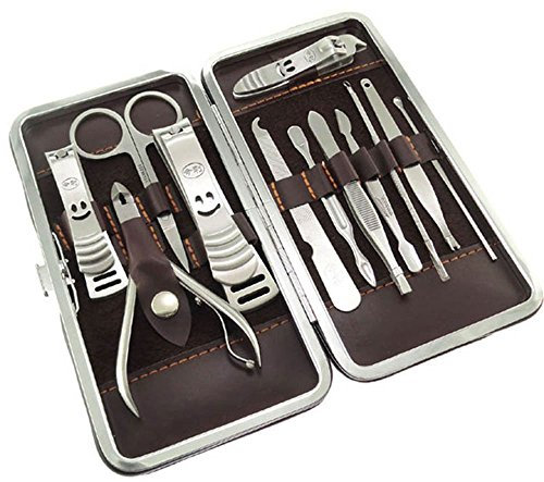 AKORD 12-Pieces Nail Care Personal Manicure & Pedicure Set, Travel & Grooming Kit Tools