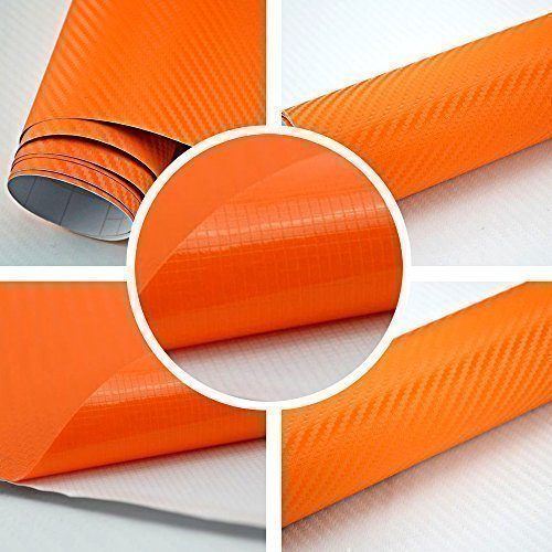 TipTopCarbon 8,55€/m² Autofolie 3D Carbon Orange 152cm breit BLASENFREI mit Luftkanäle 3D Flex Selbstklebende Folie Auto folierung