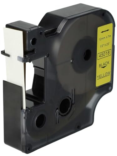 vhbw Schriftband-Kassette kompatibel mit Dymo Rhino 6000, 5000, 5200, 4200 Etiketten-Drucker 7m x 12mm Schwarz auf Gelb