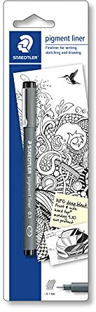 STAEDTLER schwarzer pigment liner, Linienbreite 0,1 mm, dokumentenechte Pigmenttinte, lange Metallspitze, lange Lebensdauer, 1 Fineliner auf Blisterkarte, 30801-9BKD