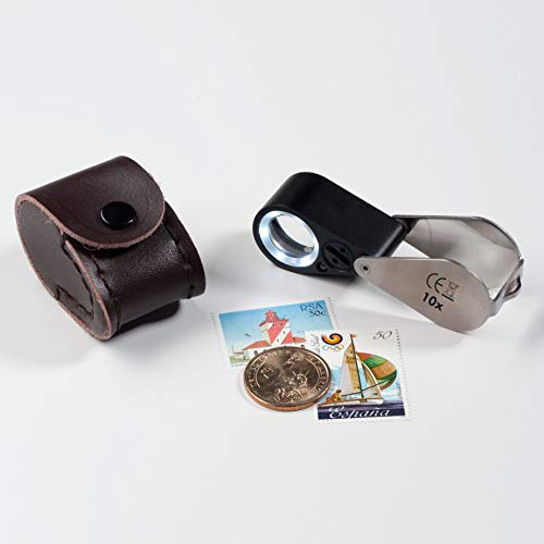 Leuchtturm Präzisions-Lupe mit LED und UV-Lampe, 10fache-Vergrößerung, 6 weiße und 7 UV-LEDs