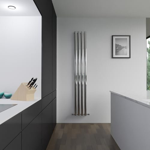 280mm(w) x 1800mm(h) Oval Tube Chrome Vertical Designer Radiator - 2200 BTUs Central Heating (4 Oval Tube Radiator)