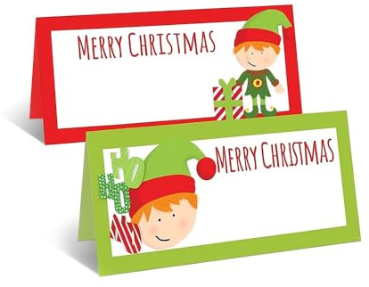 Name Place Cards | 24x Christmas Place Cards Red & Green Elf for Festive Table Decorations Weddings & Events, Name Cards for Table Setting Party Dinner Reception Seating Place Cards Table Place Card