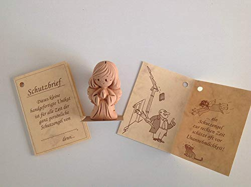 Traumzauberbaum GmbH Schutzengel knieend aus Ton, Hellbraun, Small