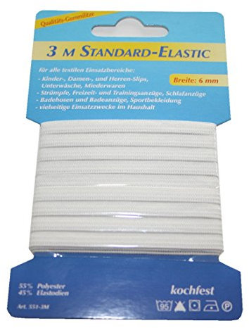 Gummilitze Gummiband Elastic-Standard 3m 6mm weiß (1003)