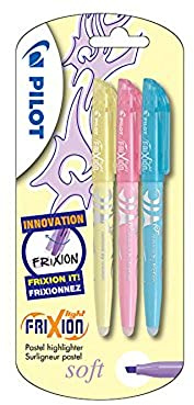 Pilot Frixion Light Soft Erasable Highlighter - Pastel Yellow/Pink/Blue, Pack of 3
