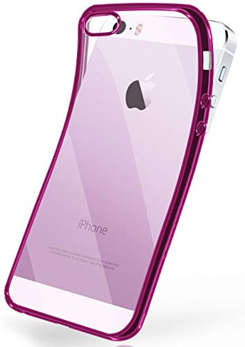 moex Transparente Silikonhülle im Chrome-Style kompatibel mit iPhone 5s / 5 / SE (2016) | Flexibler Schutz mit Hochglanz Metallic Rahmen, Pink