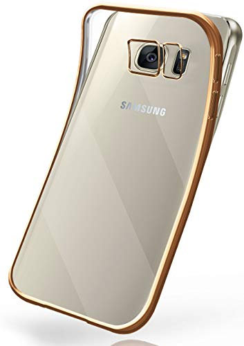 moex Funda de Silicona Transparente de Estilo Cromado Compatible con Samsung Galaxy S7 Edge | doré