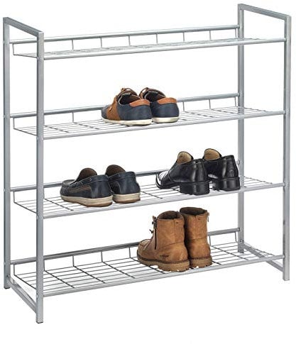 CARO-Möbel Schuhregal System Schuhständer Schuhablage mit 4 Fächern für ca. 16 Paar Schuhe, 81 cm breit, Metall Silber lackiert