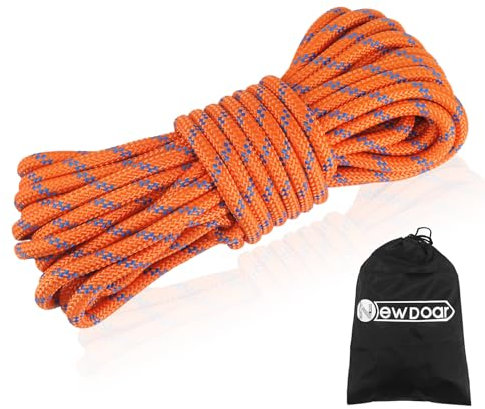 NewDoar Statisches Kletterseil 18KN 10mm (3/8in) Doppelgeflecht-Zubehörseilseil für Prusik, Überleben im Freien,Wandern,Bergsteigen,Hauling Dragginge(Orange 10mm,20ft)