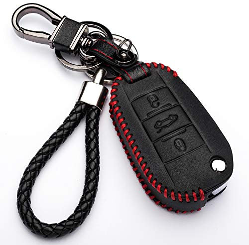 KASER Autoschlüssel Hülle für Peugeot - Kunstleder Schutzhülle Schlüssel Cover Funkschlüssel für Peugeot 3008-308 - 5008-508 für Citroen DS3 - DS4 - DS5