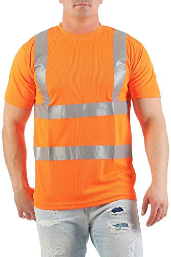 Mivaro Herren Warnschutz T-Shirt in Neon Gelb/Orange Hohe Sichtbarkeit durch Reflexstreifen EN ISO 20471 Klasse 2, Größe:L, Farbe:Neonorange