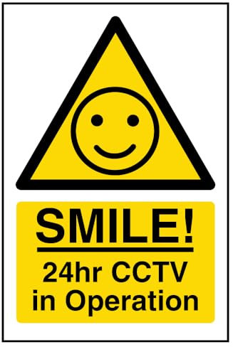 V Safety Smile! 24Hr CCTV In Operation Sign - 100mm x 150mm - Self Adhesive Vinyl